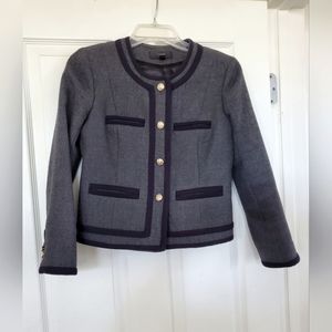 J. Crew Lady Double Serge Gray/Navy Wool Lined Blazer, Size 0